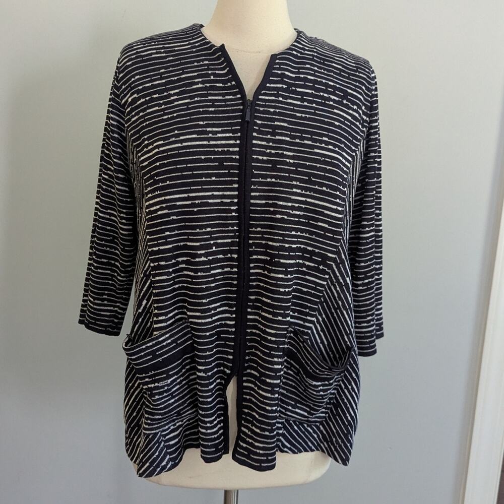 Women's Misook Navy Blue White Blazer XL Business Jacket Stripes